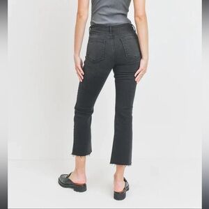 Leith Black High-Rise Crop Flare Raw Hem Jeans 26